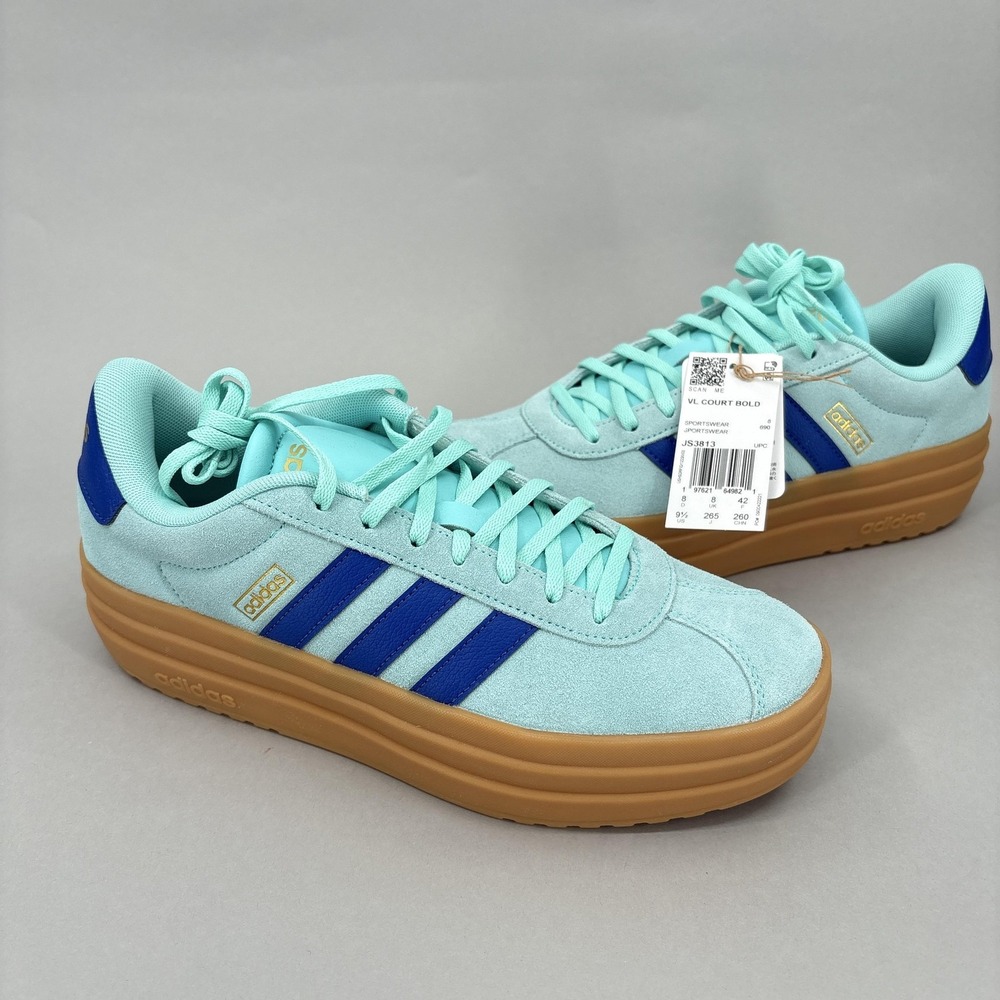 Adidas VL Court Bold‎ Shoes Womens Size 9.5 Blue Suede Platform Sneakers JS3813